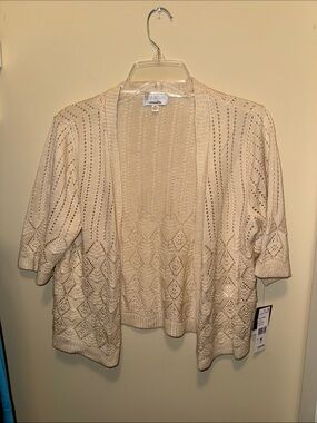 Signature by Robbie Bee Cream Open-Front Crochet Cardigan